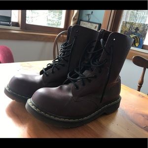 Dr. Martens maroon boots.